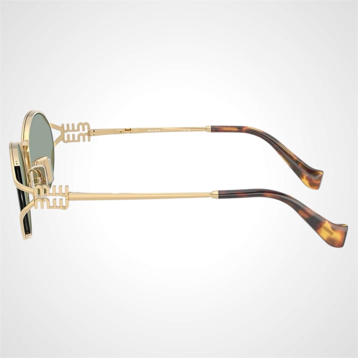 MIU MIU 0MU52YS 5AK04M gold metal green lens oval sunglasses side view