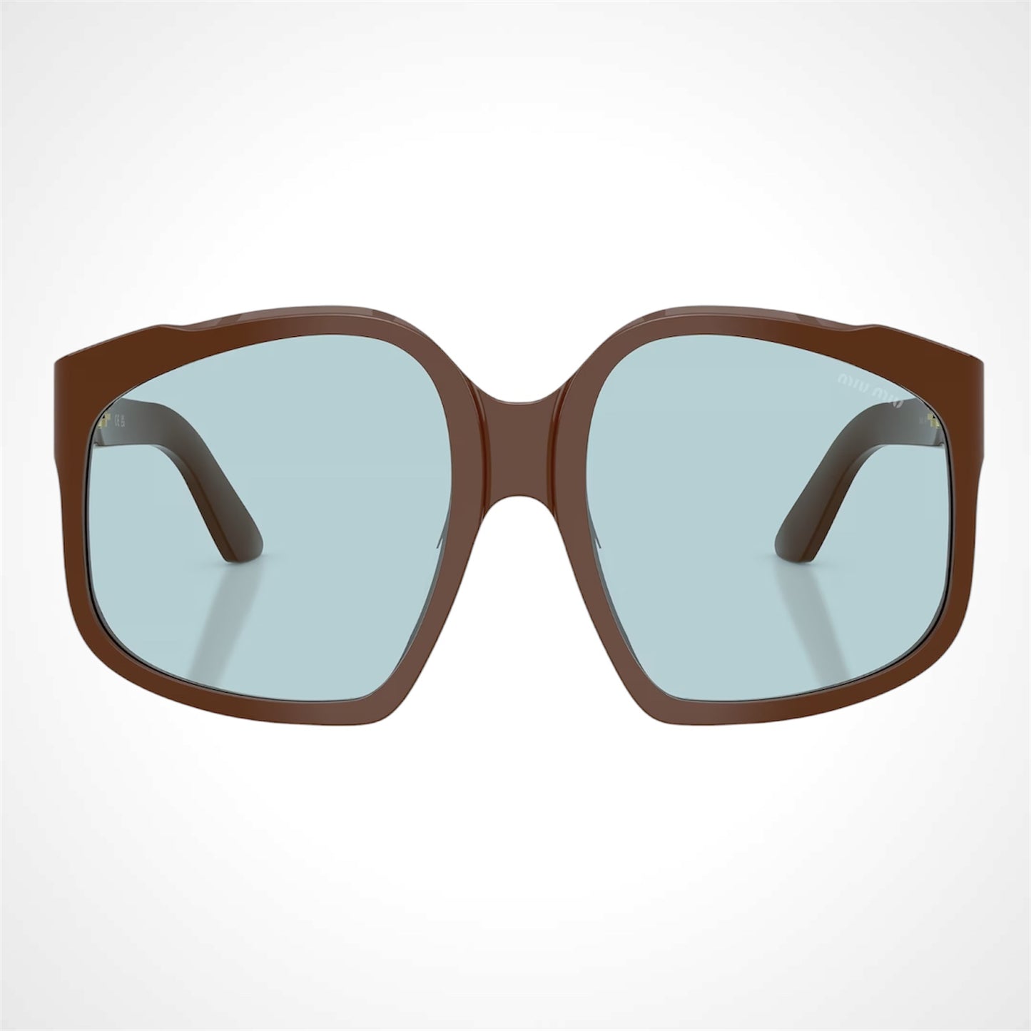 Miu Miu MUA07S 24D20R sunglasses brown irregular shape frames with blue lens front view 