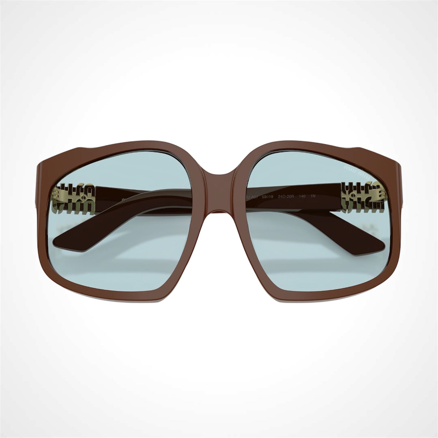 Miu Miu MUA07S 24D20R sunglasses chocolate brown frames with blue lens front view 