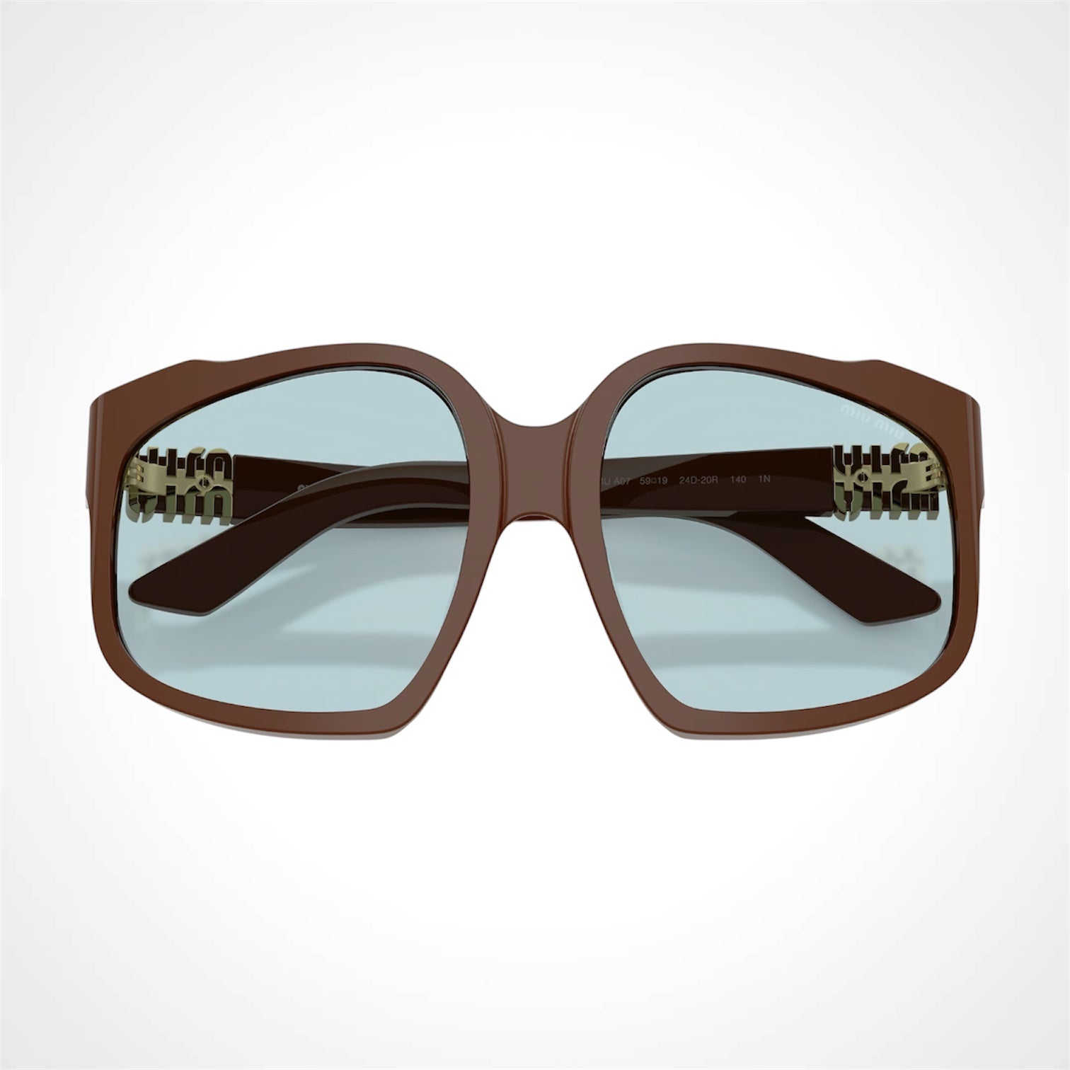 Miu Miu MUA07S 24D20R sunglasses chocolate brown frames with blue lens front view 
