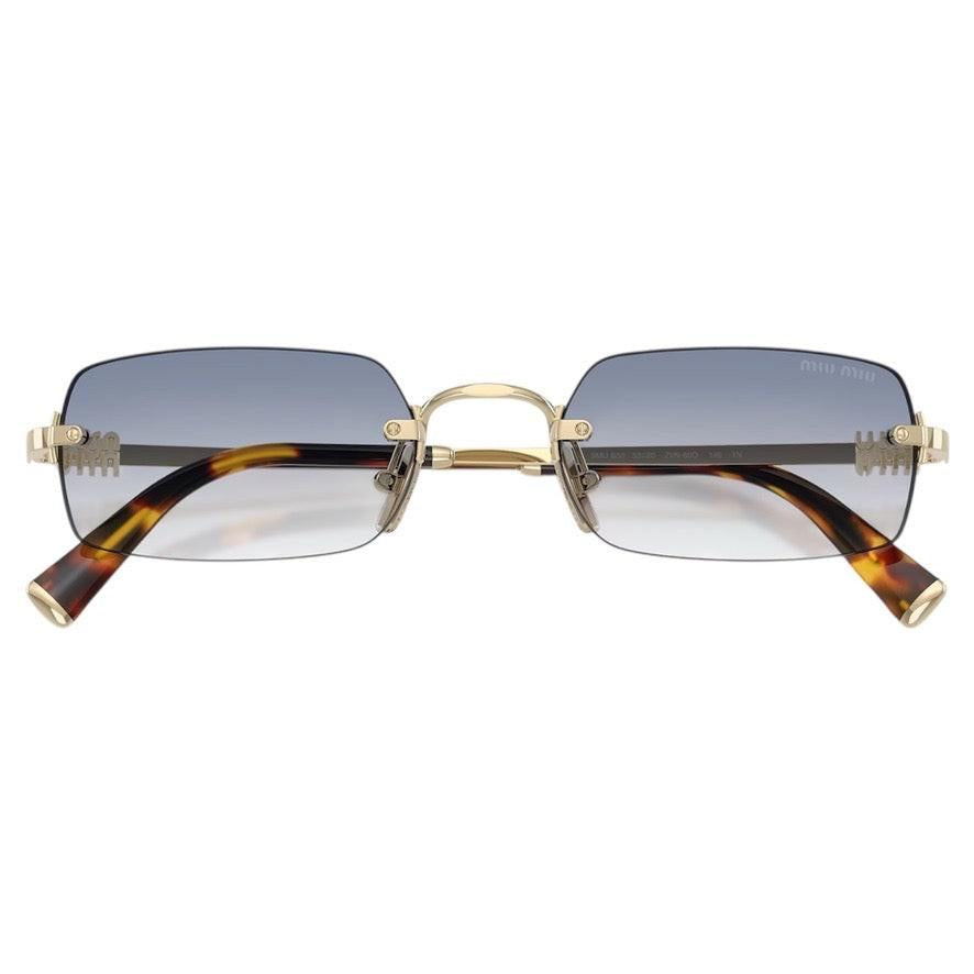MIU MIU 0MUB50S ZVN80O gold blue lens sunglasses front view