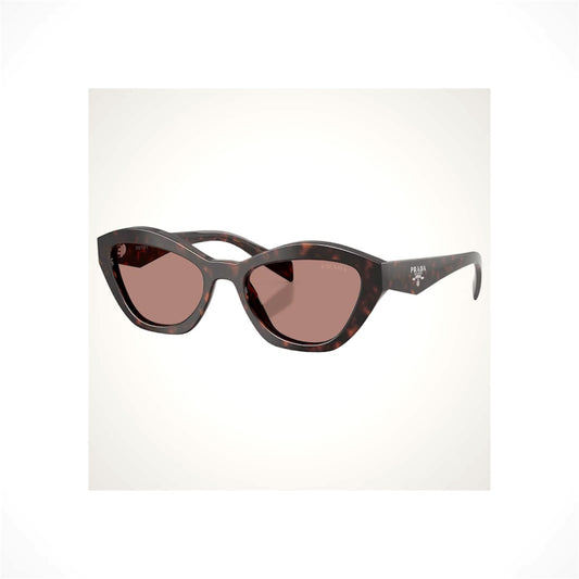 PRADA PR A02S 17N60B brown Havana tortoise butterfly cat-eye women’s sunglasses with light brown lenses and silver Symbole logo