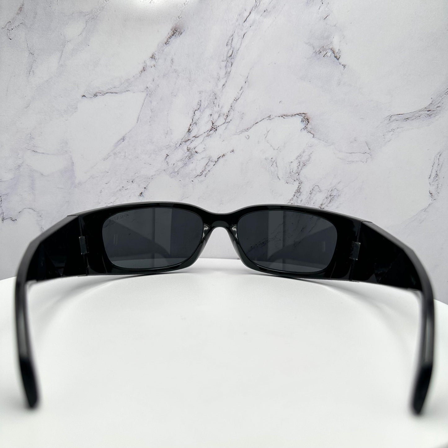 PRADA 0PRA14S 1AB5S0 black symbole logo wrap sunglasses back view