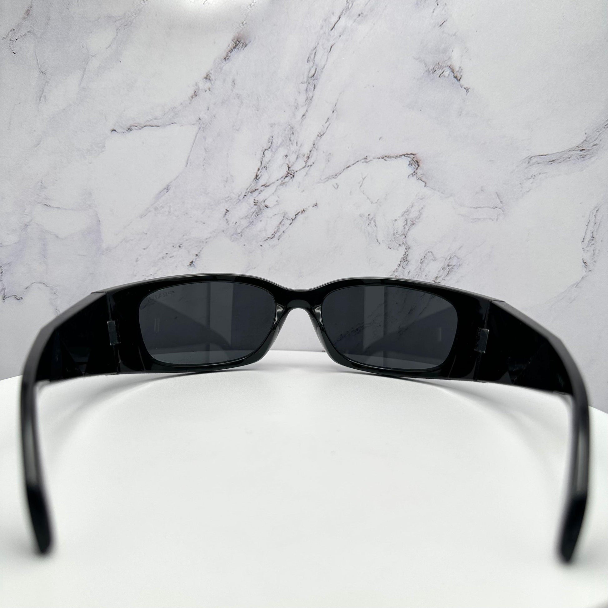 PRADA 0PRA14S 1AB5S0 black symbole logo wrap sunglasses back view