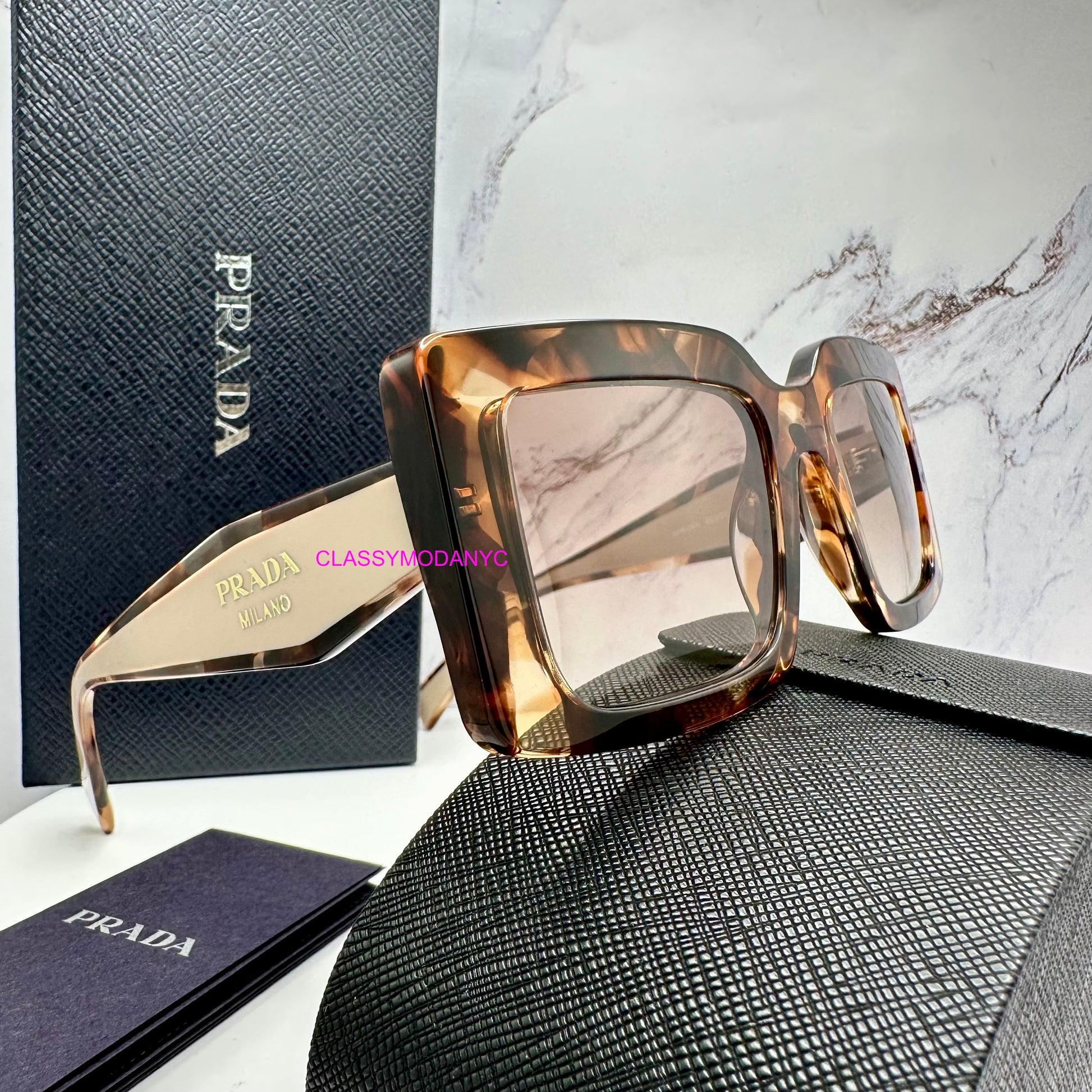 PRD01S 00K10S Prada symbole Sunglasses Brown beige tortoise women's 