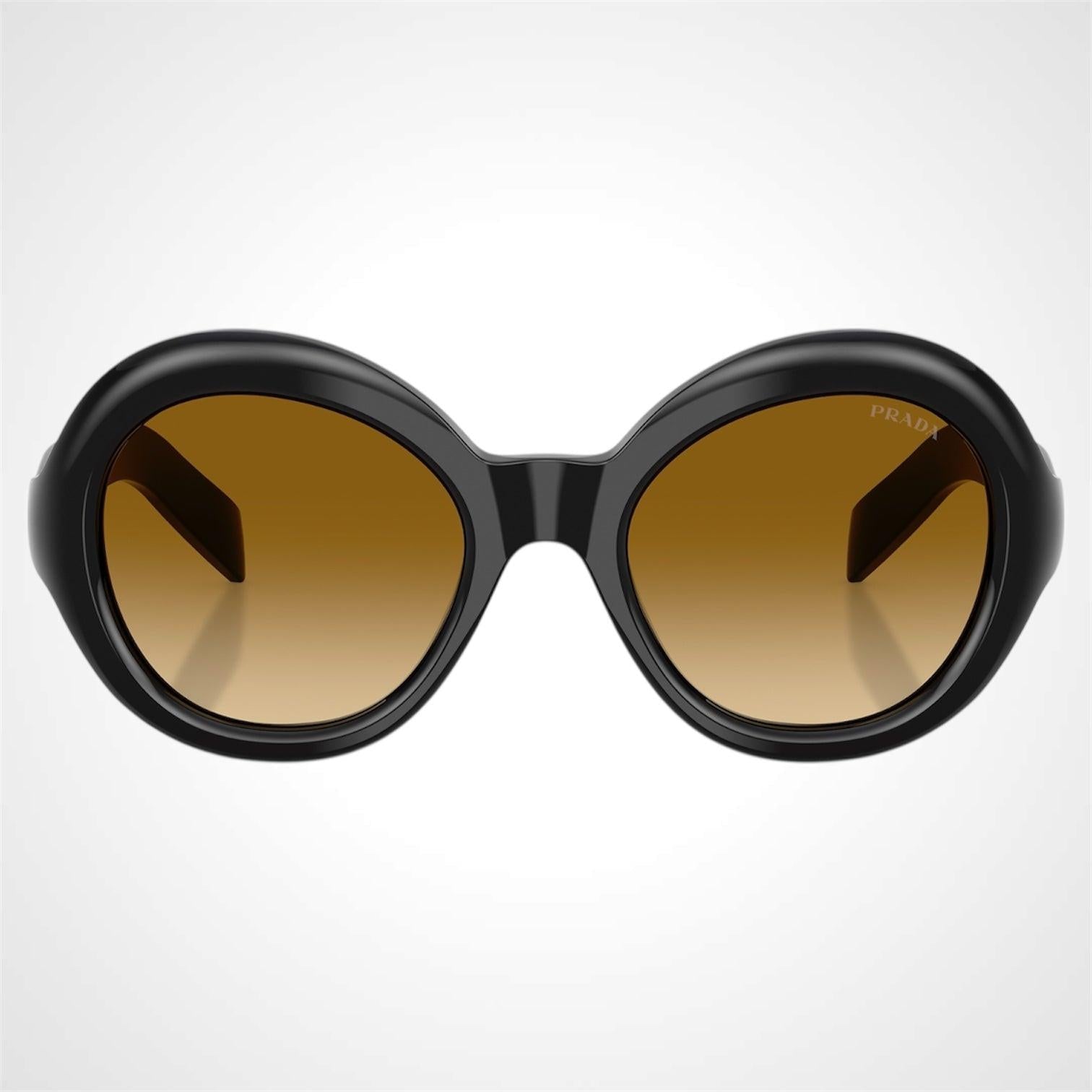 PRD08SU 16K10X Prada black round sunglasses with black yellow gradient lens for women front view 