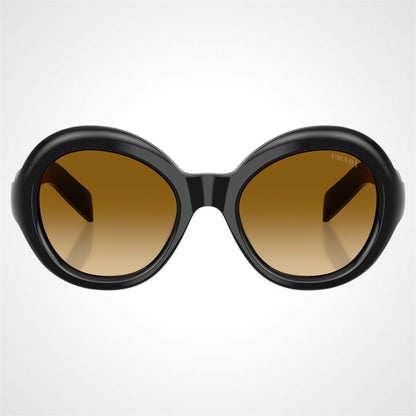 PRD08SU 16K10X Prada black round sunglasses with black yellow gradient lens for women front view 