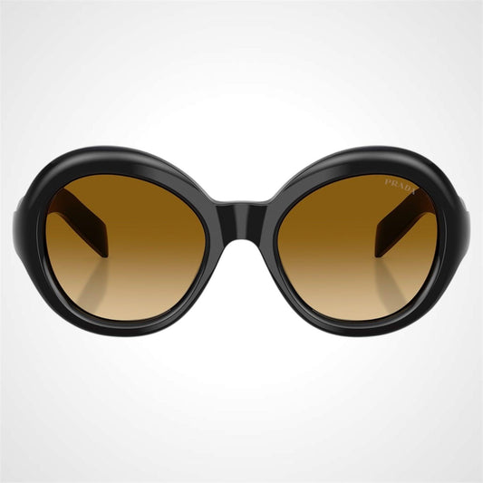 PRD08SU 16K10X Prada black round sunglasses with black yellow gradient lens for women front view 