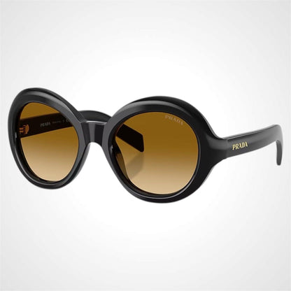 PRD08SU 16K10X Prada black round sunglasses with black yellow gradient lens for women 