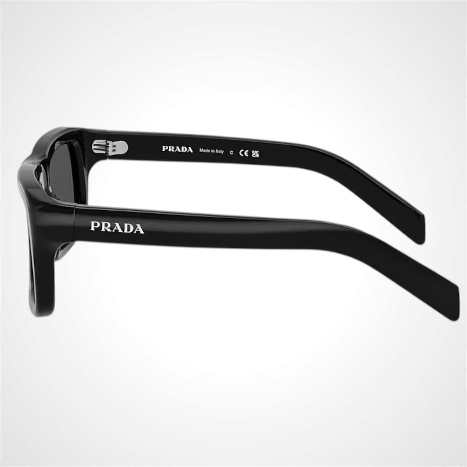 PRD11S 16K08Z black rectangle sunglasses with logo temple arms