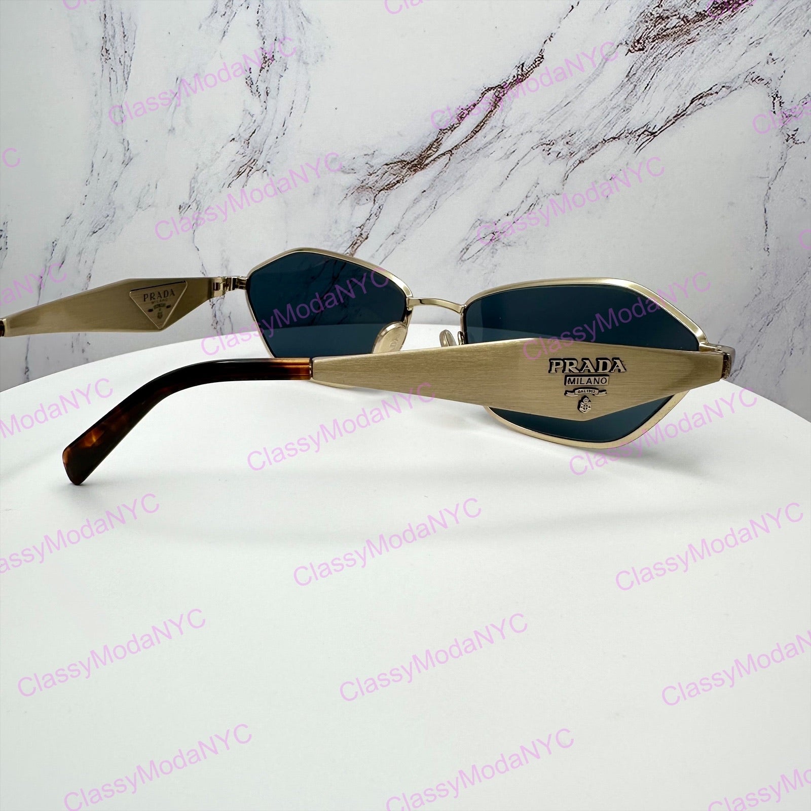PRD50S ZVN70B side view Prada sunglasses gold metal mens womens 