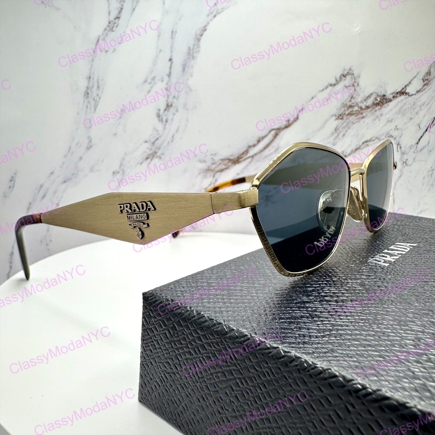 PRD50S ZVN70B side view Prada sunglasses gold metal mens womens 