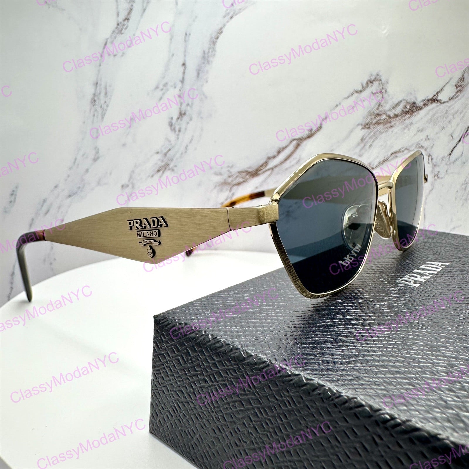 PRD50S ZVN70B side view Prada sunglasses gold metal mens womens 
