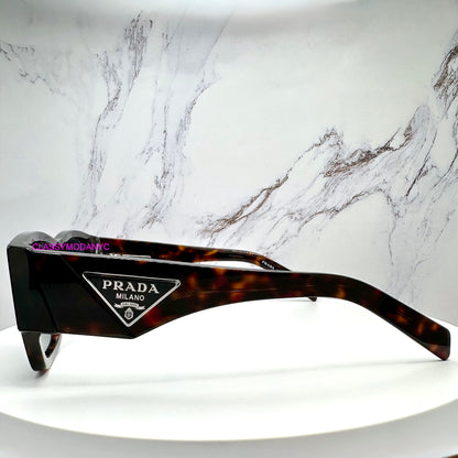 PR 10ZS 17N70B Prada Sunglasses brown side view with triangle plaque logo 