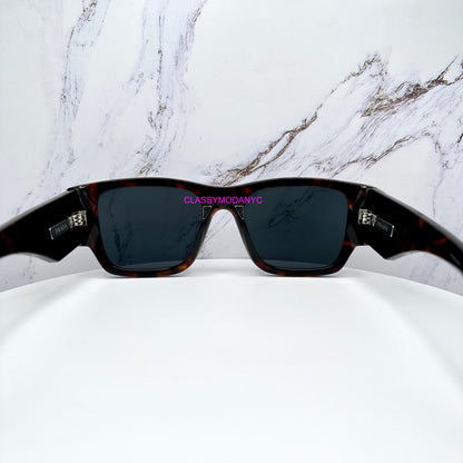 PR 10ZS 17N70B Prada Sunglasses brown tortoise with triangle plaque logo 