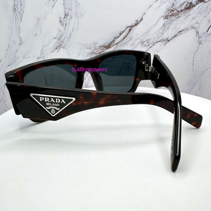 PR 10ZS 17N70B Prada Sunglasses brown with triangle plaque logo back view for men 