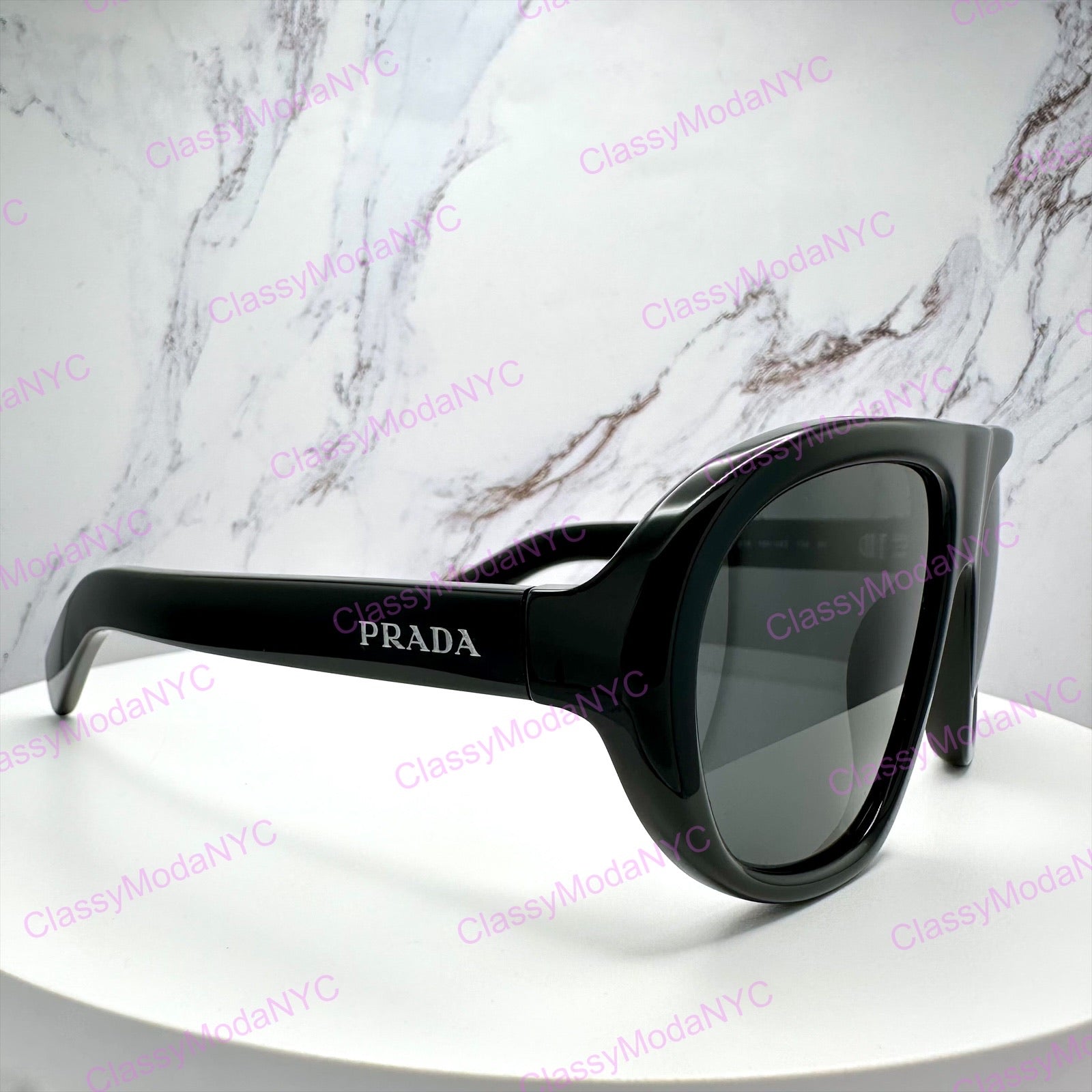 PR C05S 16K08Z Prada black aviator sunglasses side view with logo for men and women