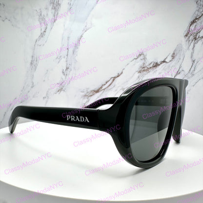 PR C05S 16K08Z Prada black aviator sunglasses side view with logo for men and women