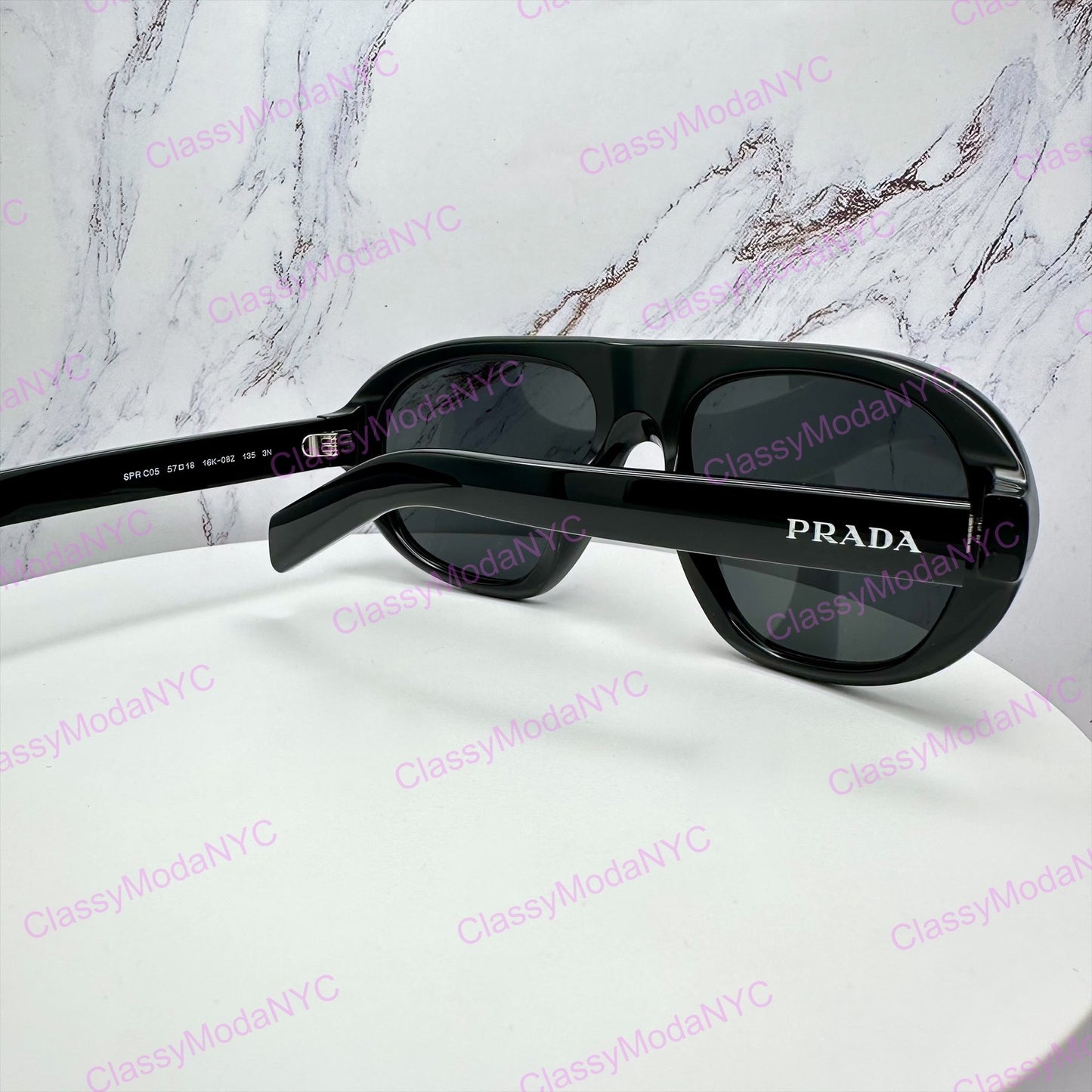 PR C05S 16K08Z Prada black aviator sunglasses side view with logo for men and women