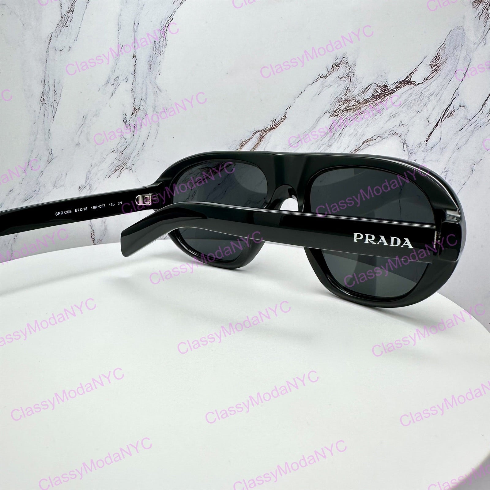 PR C05S 16K08Z Prada black aviator sunglasses side view with logo for men and women