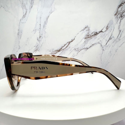 PR D02S 00K10S Prada womens brown tortoise caramel sunglasses side view oval symbole gold logo 