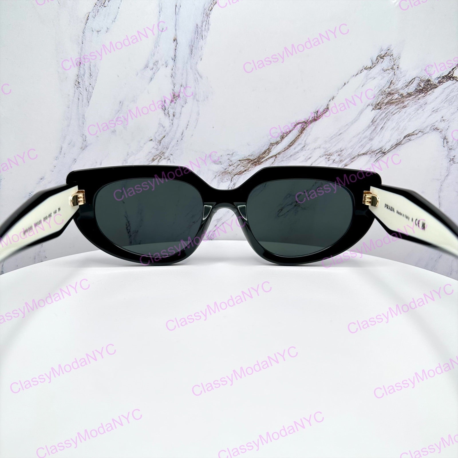 PR D02S 20G08Z Prada sunglasses black white cat eye gold Symbole logo back view 