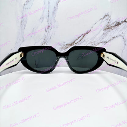 PR D02S 20G08Z Prada sunglasses black white cat eye gold Symbole logo back view 