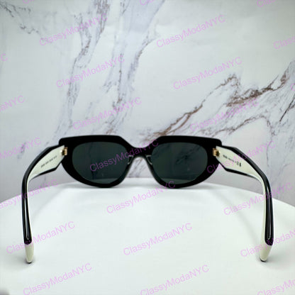 PR D02S 20G08Z Prada sunglasses black white cat eye gold Symbole logo back view 