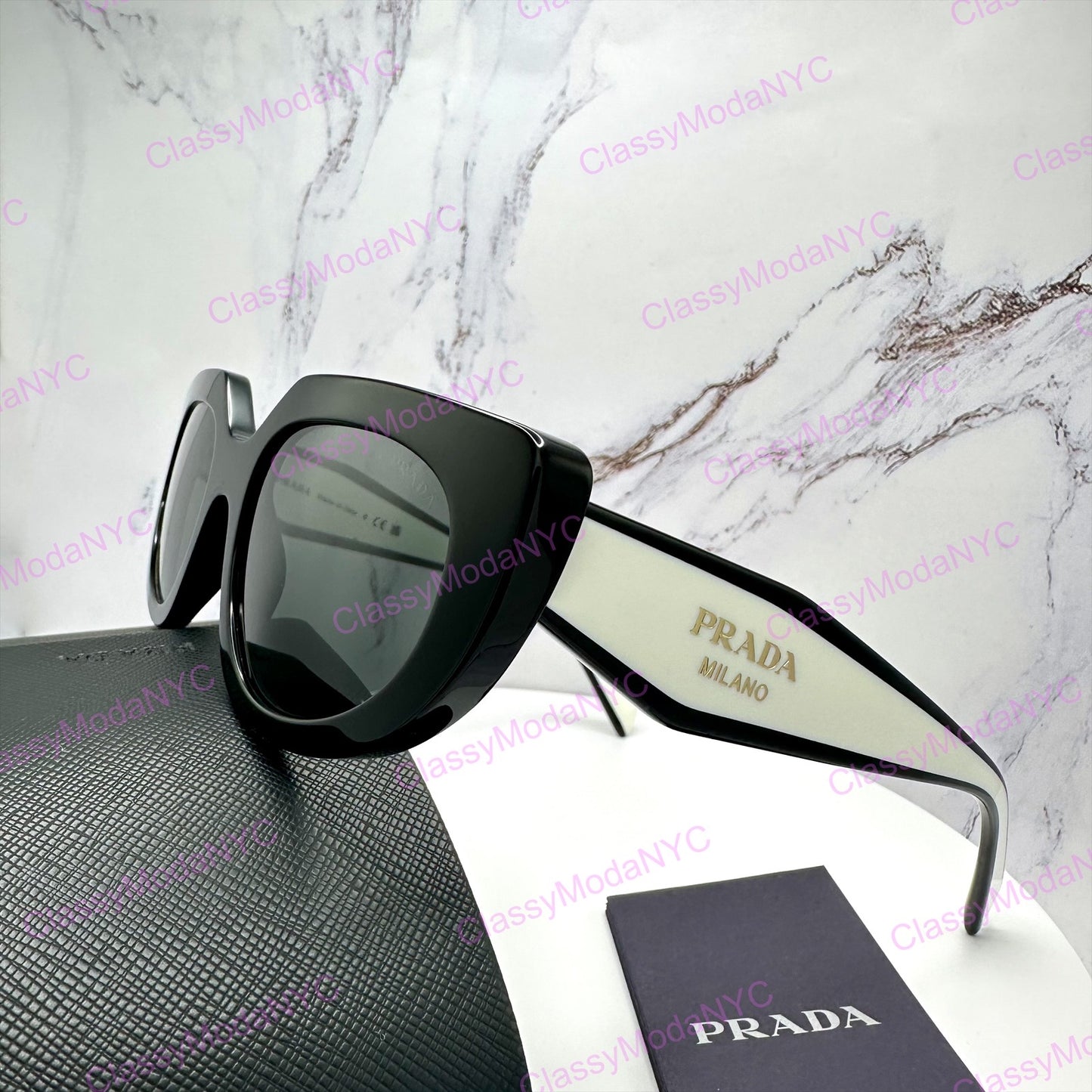 PR D02S 20G08Z Prada sunglasses side view black white gold Symbole logo 