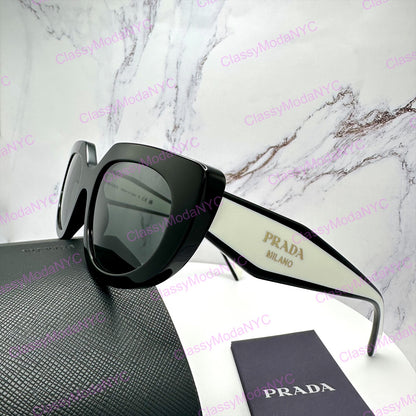 PR D02S 20G08Z Prada sunglasses side view black white gold Symbole logo 