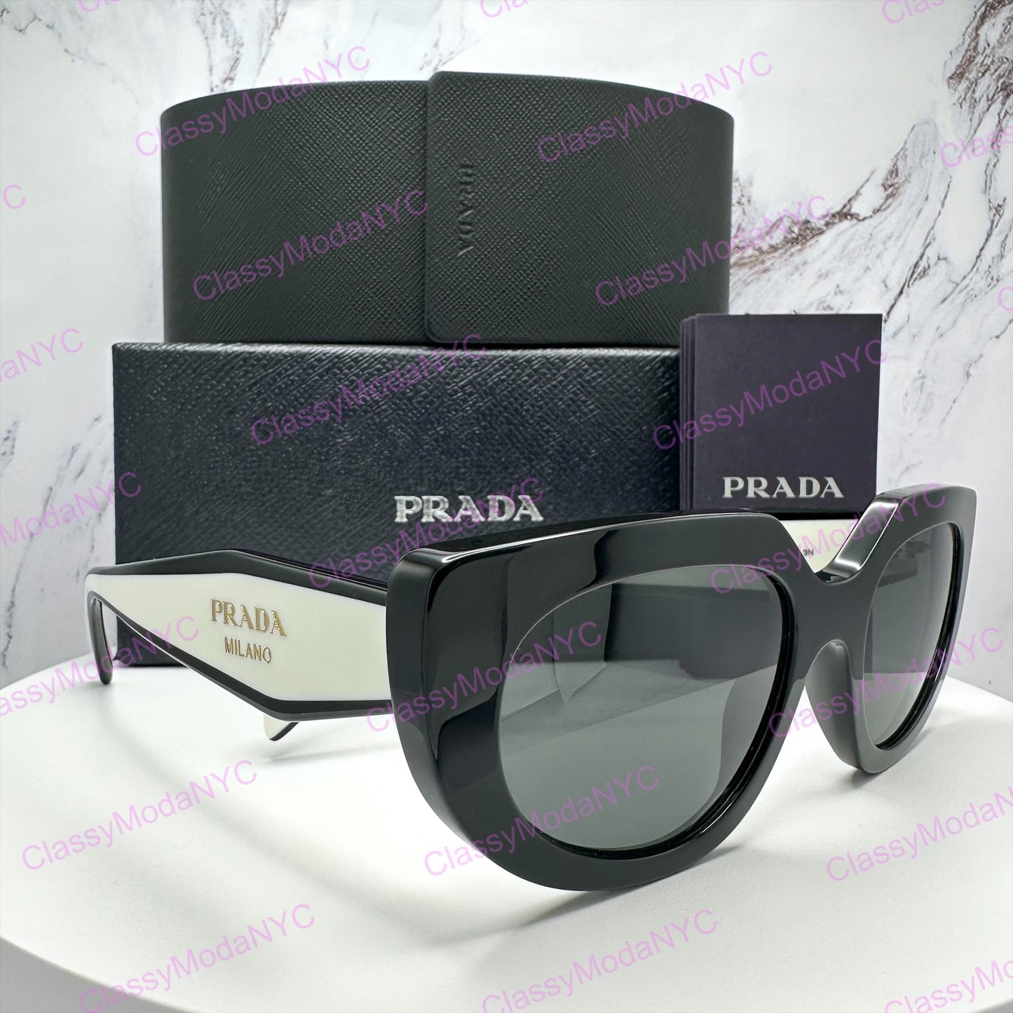 PR D02S 20G08Z Prada sunglasses side view black white gold Symbole logo with authentic packaging 