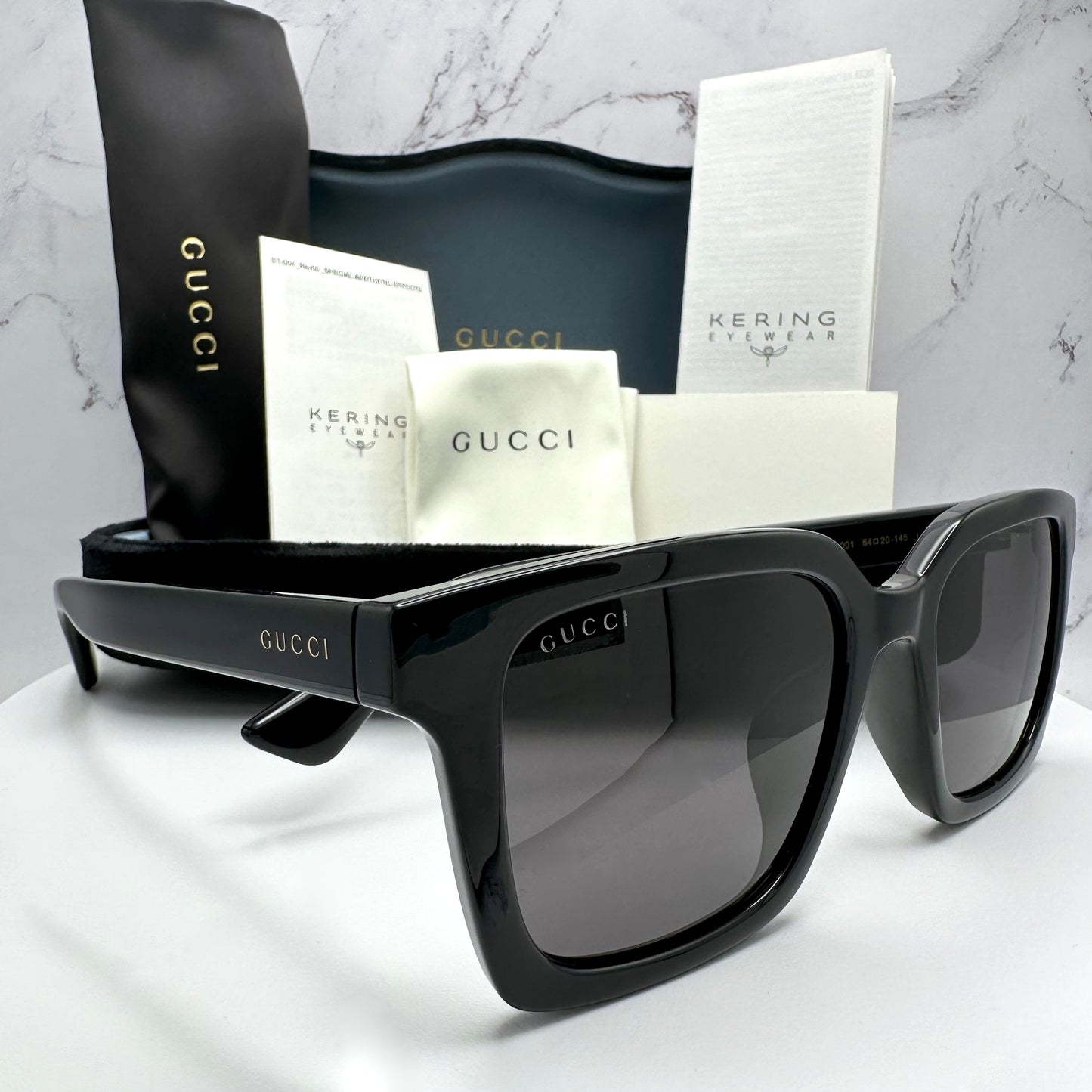 Gucci Black Sunglasses Square Gold Logo GG1582SK 001