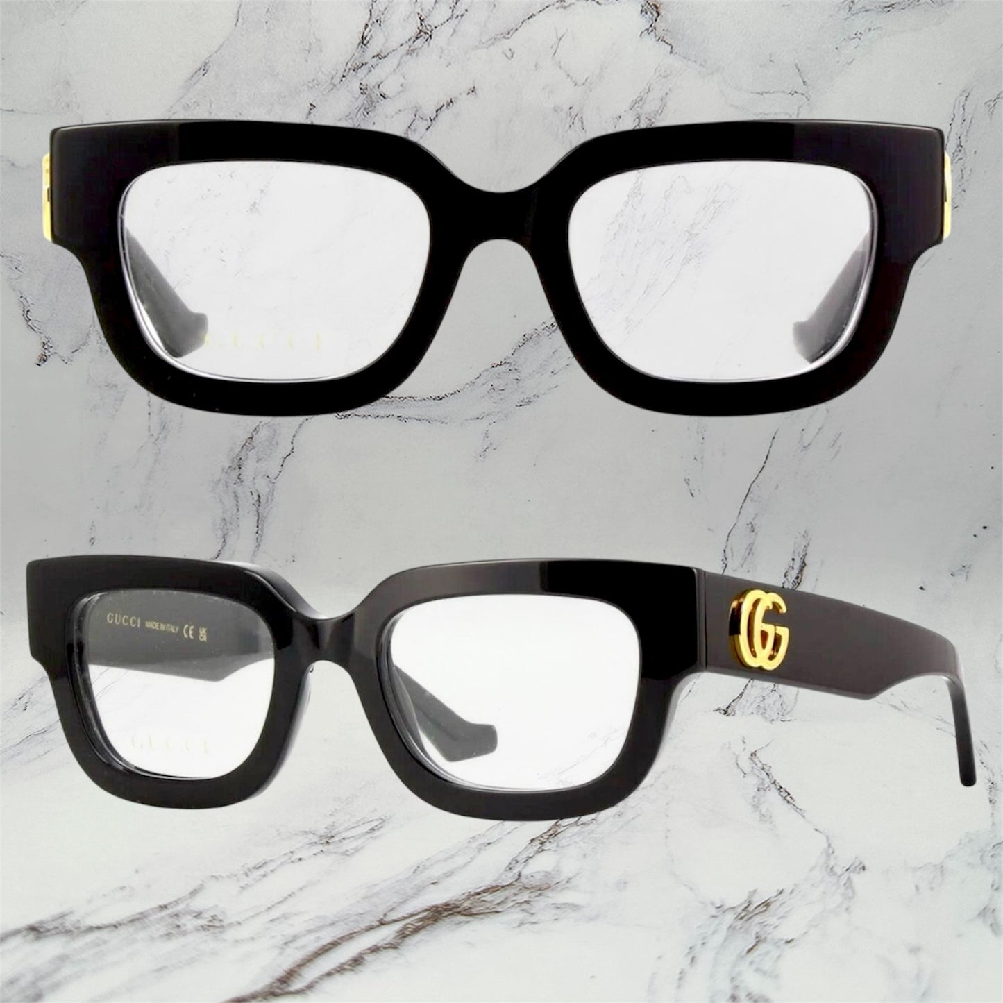 Gucci Eyeglasses Black Gold GG Logo Rx-able GG1548O 001