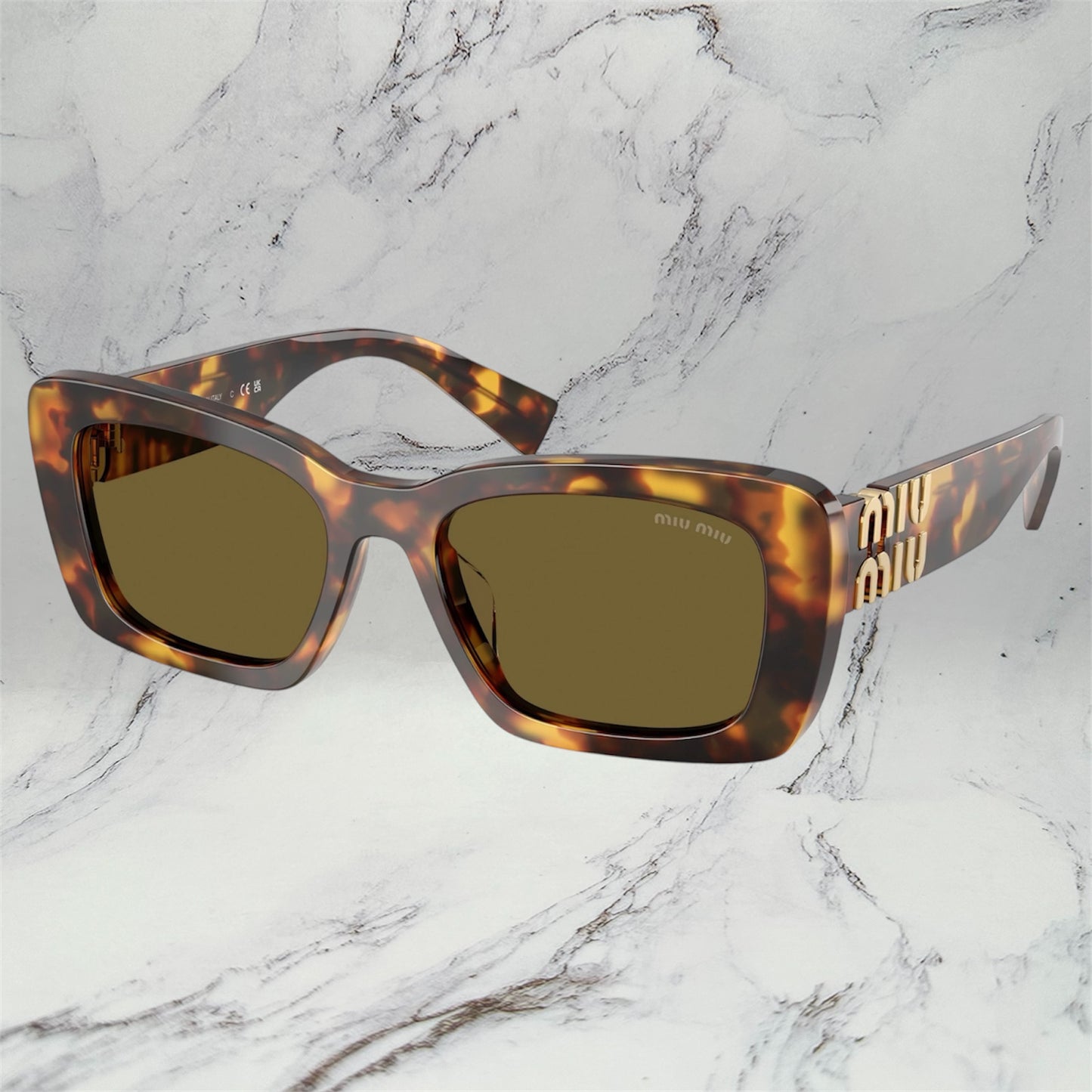 MIU MIU Sunglasses Brown Square Gold Logo MU07YS 14L09Z