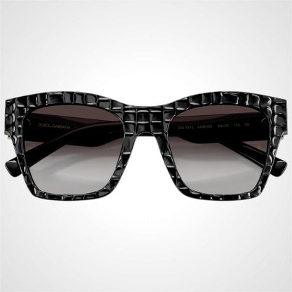 Dolce & Gabbana DG4512 32888G black acetate crocco sunglasses front facing with gold logo