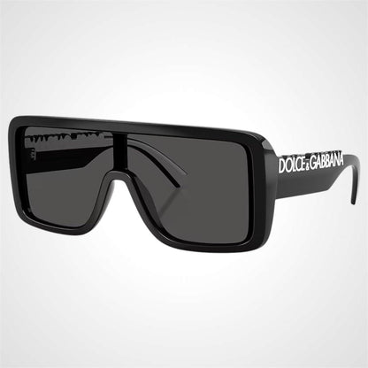 Dolce & Gabbana DG6204 501/87 black oversized shield white logo unisex sunglasses angle view