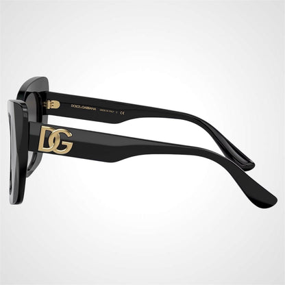 Dolce & Gabbana DG4405 501/8G black side view of sunglasses with gold hardware logo