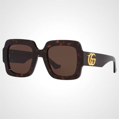 Gucci GG1547S 002 brown tortoise oversized square women's sunglasses with gold metal GG logo side view