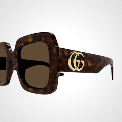 Gucci GG1547S 002 brown tortoise square women's glasses with gold metal GG logo temple arms