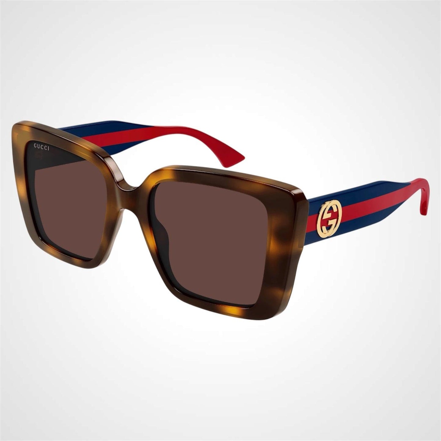 GUCCI GG1861S 002 brown tortoise web arms sunglasses with gold metal logo