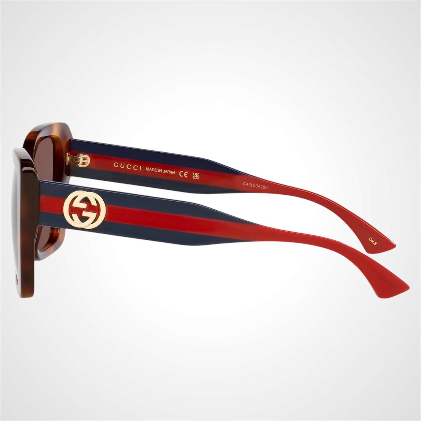 GUCCI GG1861S 002 brown tortoise square oversized women's sunglasses striped web arms with gold metal logo