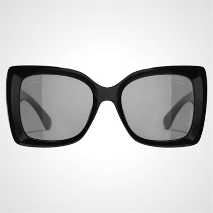 CHANEL CH5555 C622/T8 black square oversized women's sunglasses with gold chain logo front view
