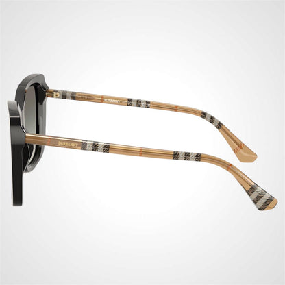 Burberry BE4456 416111 black square with brown check arm women's sunglasses