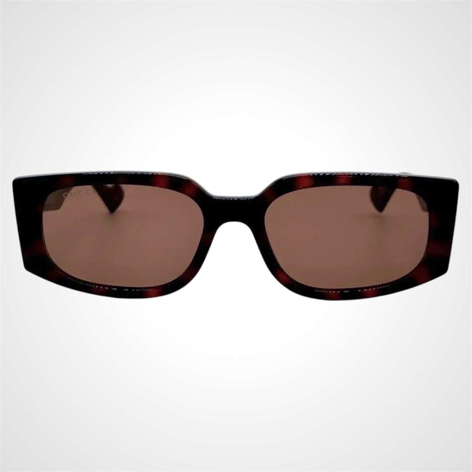 Gucci GG1534S 002 brown havana gold metal logo women's rectangle square sunglasses