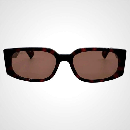 Gucci GG1534S 002 brown havana gold metal logo women's rectangle square sunglasses