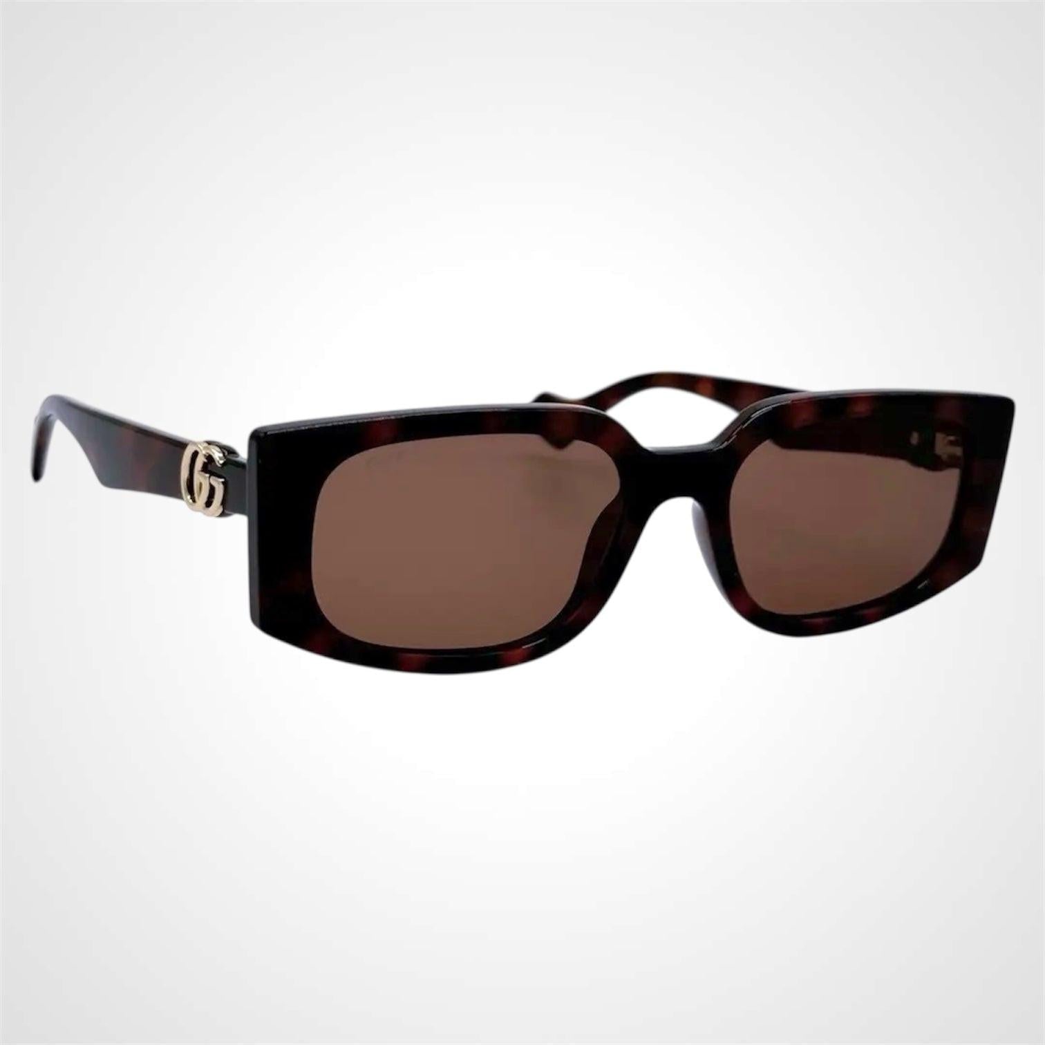 Gucci GG1534S 002 brown gold metal GG logo women's rectangle square sunglasses