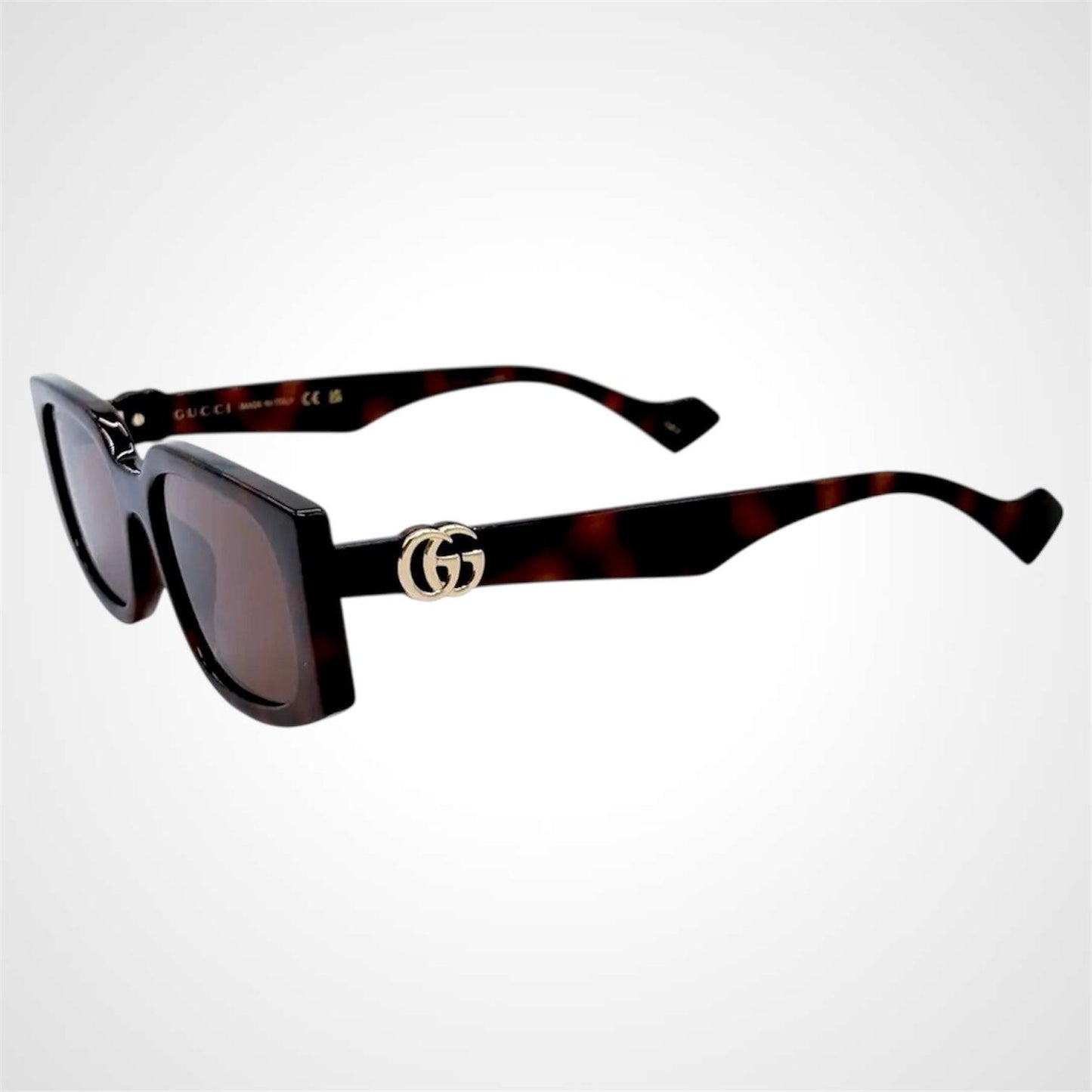 Gucci GG1534S 002 brown havana gold metal logo women's rectangle square sunglasses