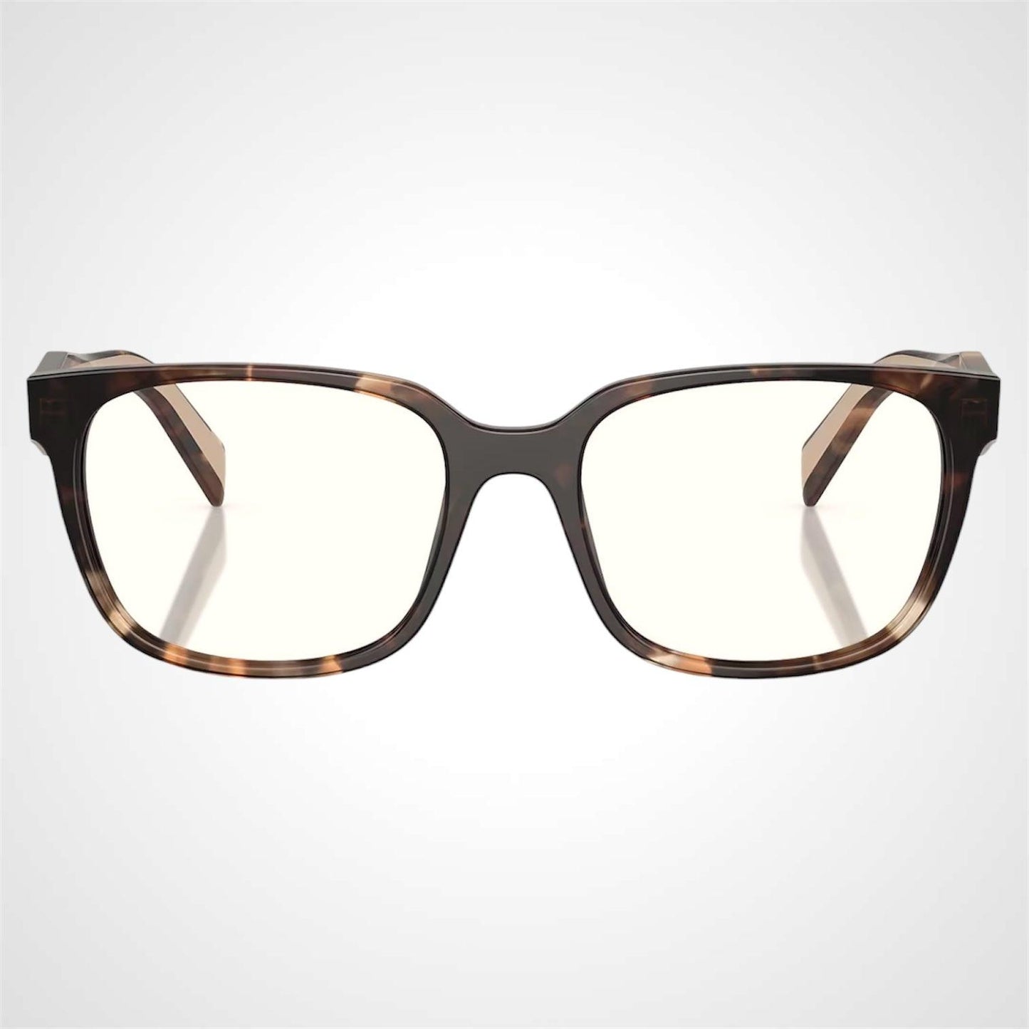 Prada PR17ZV 07R1O1 brown beige caramel tortoise havana acetate symbole eyeglasses front view.