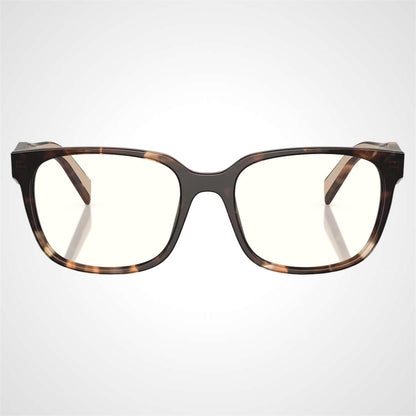 Prada PR17ZV 07R1O1 brown beige caramel tortoise havana acetate symbole eyeglasses front view.