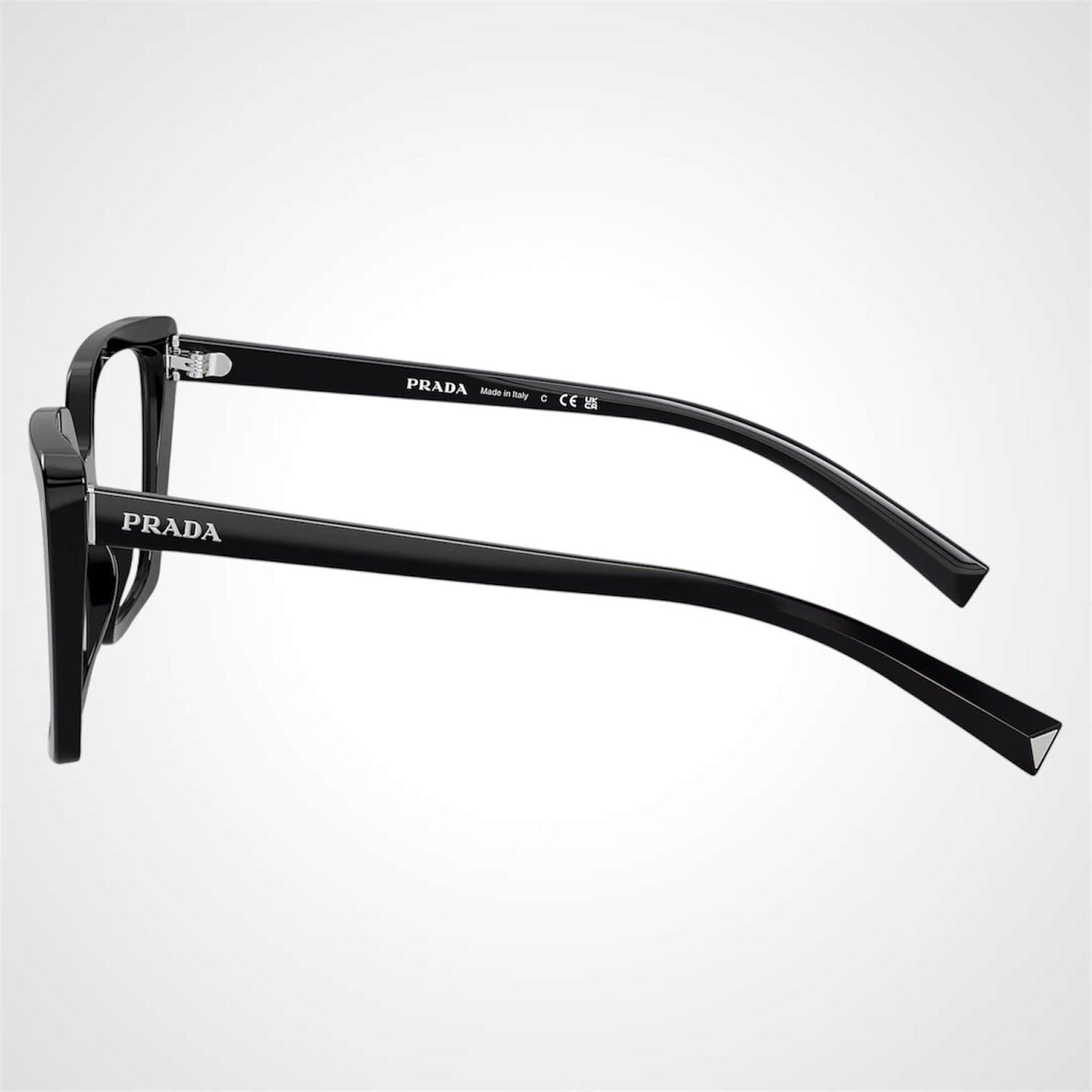 Prada 0PR16ZV 1AB1O1 black oversized silver hardware women’s eyeglasses side view